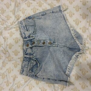 Good American Light Wash High-Waist Button-Fly Denim Shorts